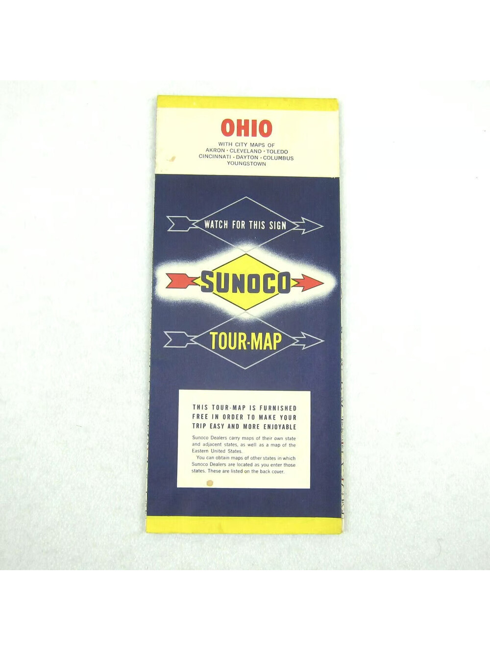 Vintage 1950s SUNOCO Gas Company Ohio Tour Road Map City Maps Counties & Towns